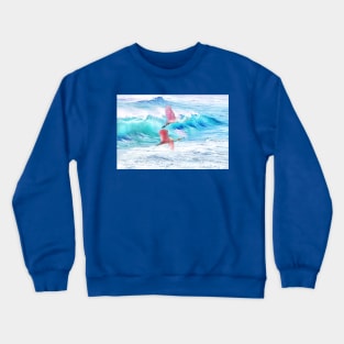 Roseate Spoonbills Flying at the Ocean Crewneck Sweatshirt